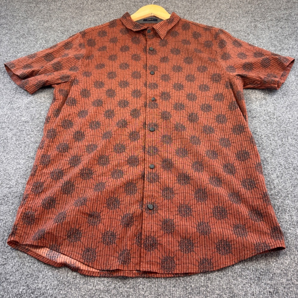 Roark Button Down Shirt Men Large Rust Orange Good Textured Short Sleeve
